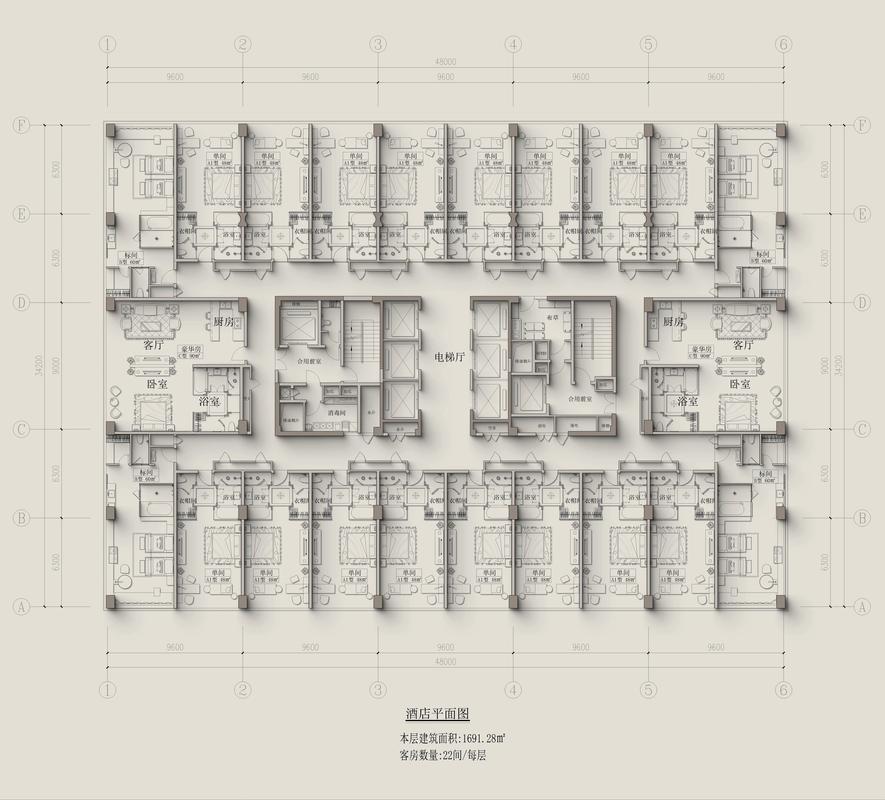 1391平方米酒店標(biāo)準(zhǔn)層設(shè)計(jì) 客房布局與高效利用指南